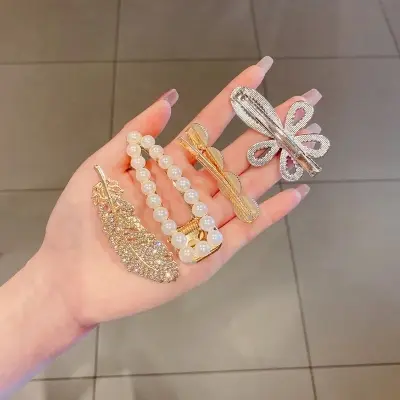 Picture of Athleisure - Avant Grade - Superb Quality - 6pcs Crystal HairClip White Pearl For Women/Girls - Trend and Needful - Well Inspired & Crafted