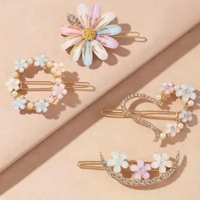 Picture of Understated -Craftsmanship and Trendy -Alloy flower rhinestone sideclip hairclip set For Women/Girls- Progressively Better