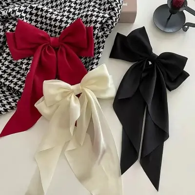 Picture of Korean Large Ribbon Hair Clip Elegant Long Bow Hairpin Style For Womans