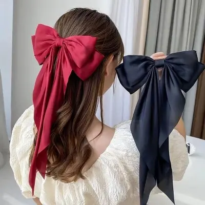 Picture of Korean Large Ribbon Hair Clip Elegant Long Bow Hairpin Style For Womans