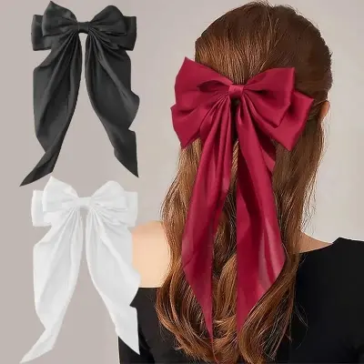 Picture of Korean White Fashion Plaid Butterfly Bow Hairpin Girl Hair Accessories for Women