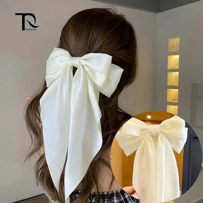 Picture of Korean White Fashion Plaid Butterfly Bow Hairpin Girl Hair Accessories for Women
