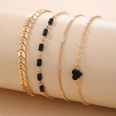 Picture of 4pcs/set Gold Color Link Chain Bracelets For Women Simple Chain Bracelets Fashion- Bracelets For Women