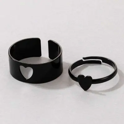 Picture of LOVE King & Queen Couple Ring Set In Titanium Hart Finger Ring Heart/ Attrtive Couple Open Rings