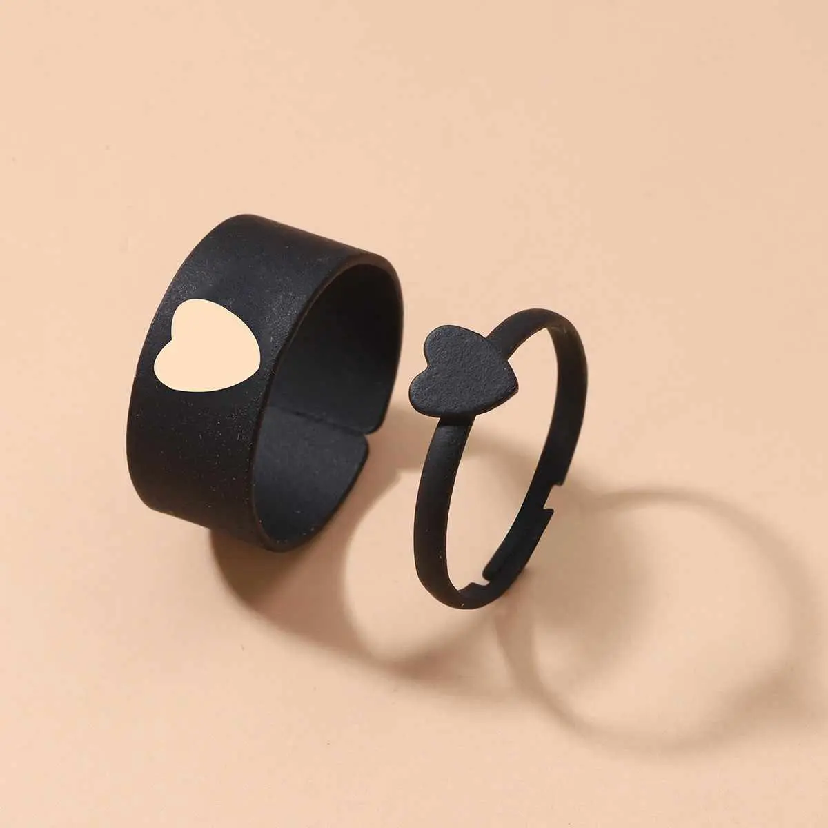 Picture of LOVE King & Queen Couple Ring Set In Titanium Hart Finger Ring Heart/ Attrtive Couple Open Rings