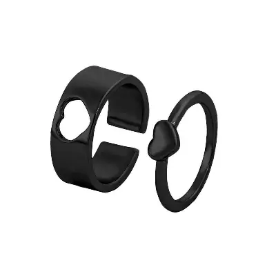 Picture of LOVE King & Queen Couple Ring Set In Titanium Hart Finger Ring Heart/ Attrtive Couple Open Rings