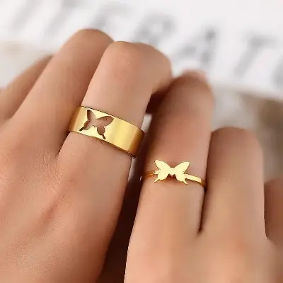 Picture of 2 Pcs Butterfly Rings For Women Men Lover Couple Ring Set