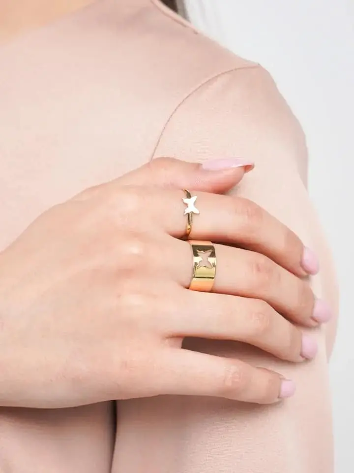 Picture of 2 Pcs Butterfly Rings For Women Men Lover Couple Ring Set