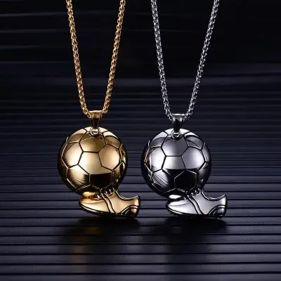 Picture of Fashion Men Gift Hip Hop Sporty Football Chain Soccer Necklace Stainless Steel Necklace