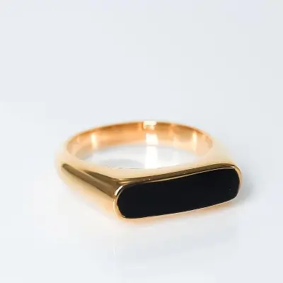 Picture of Stainless Steel Black Natural Stone Mens Finger Ring