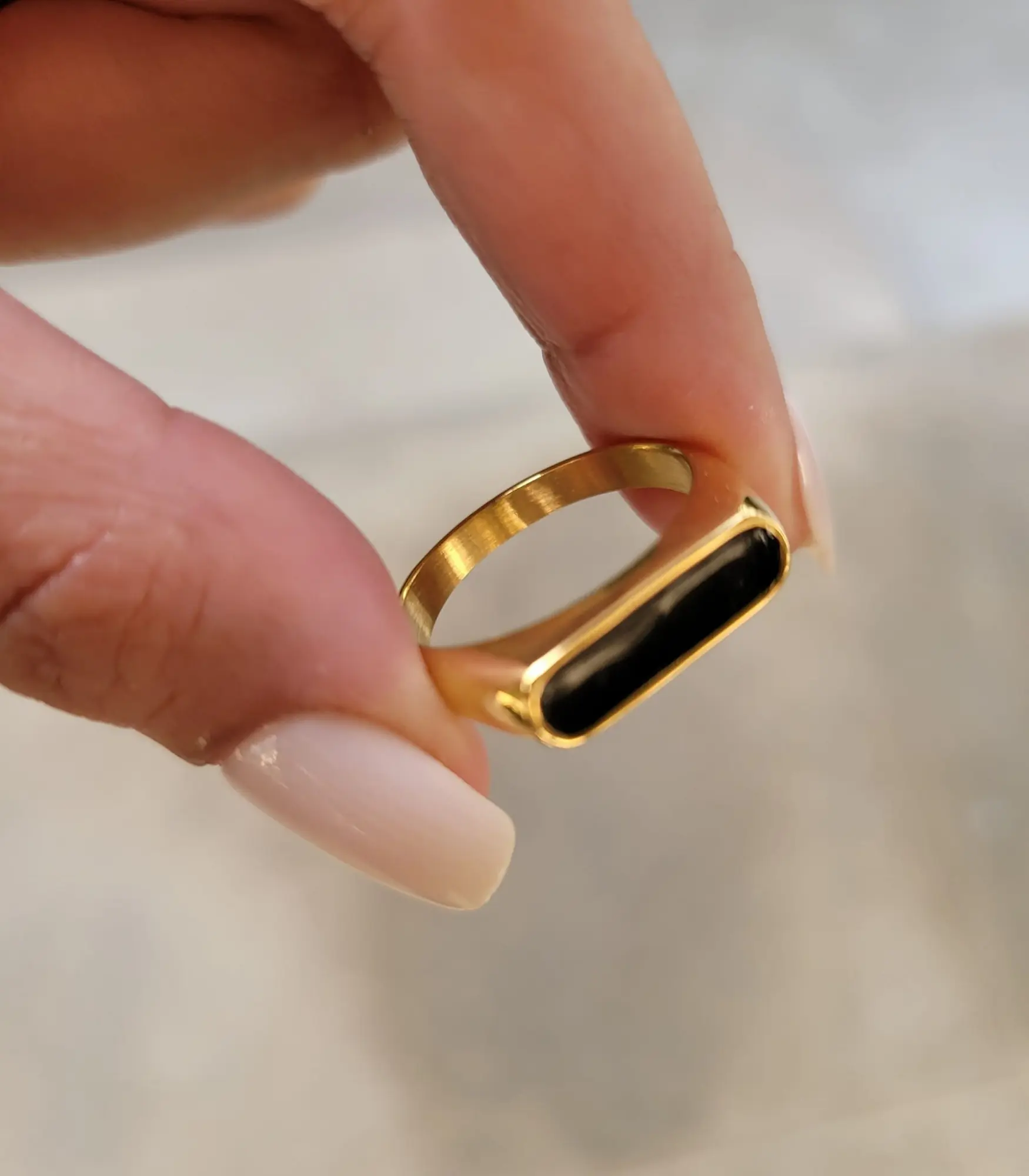 Picture of Stainless Steel Black Natural Stone Mens Finger Ring