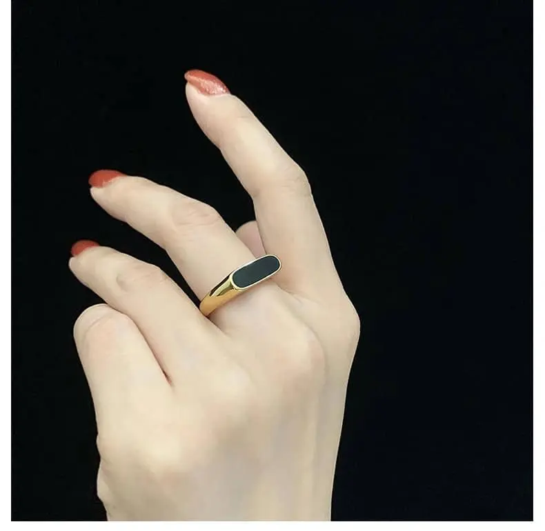 Picture of Stainless Steel Black Natural Stone Women Finger Ring