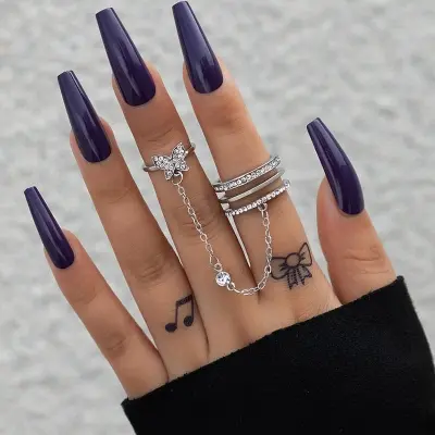 Picture of Butterfly Statement Rings for Women Crystal Rhinestones Finger Ring for Teen Girls with Chain Tassel Finger Tip Rings