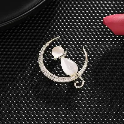 Picture of Moon Cat Brooch Hijab Safety Pin for Girls and Women's