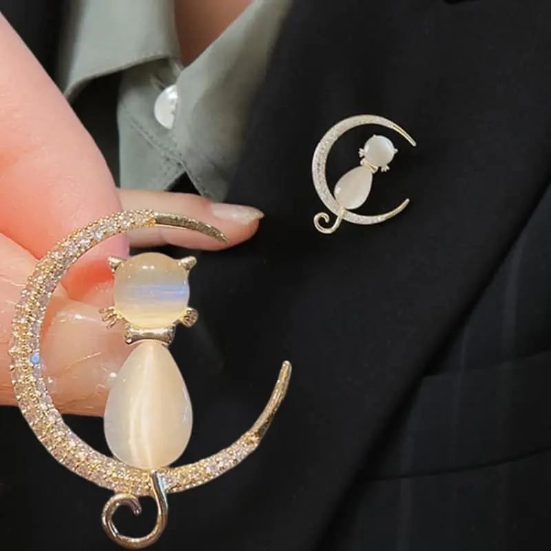 Picture of Fashionable Moon Cat   Brooch Hijab Safety Pin for Women