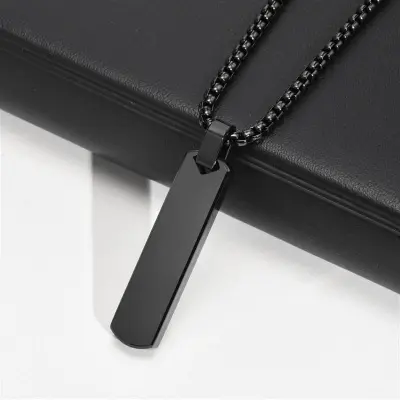 Picture of Bar Pendant Necklace For Men Stainless Steel Box Chain Pendant Men’s Necklace
