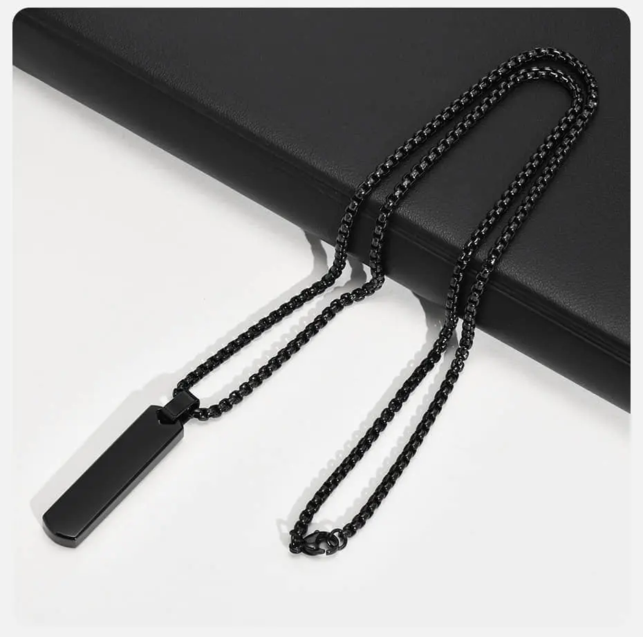 Picture of Bar Pendant Necklace For Men Stainless Steel Box Chain Pendant Men’s Necklace