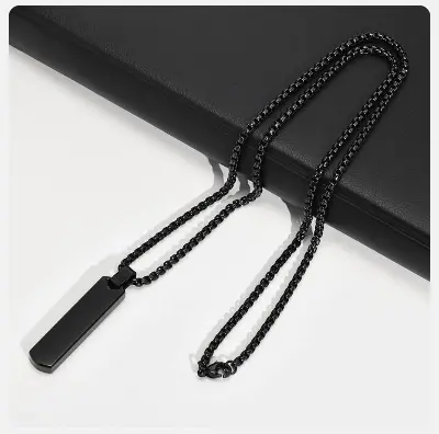 Picture of Bar Pendant Necklace For Men Stainless Steel Box Chain Pendant Men’s Necklace