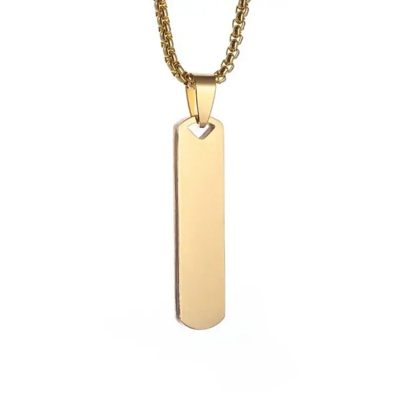 Picture of Simple Titanium Steel Necklace Men's Shiny Vertical Striped Rectangle Pendant Neck Fashionable Punk Jewelry Accessories