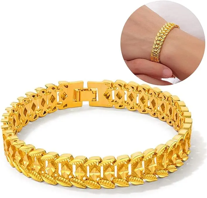 Picture of Gold Plated  Chain Bracelet Wrist Jewelry Gift  For Men  - Golden