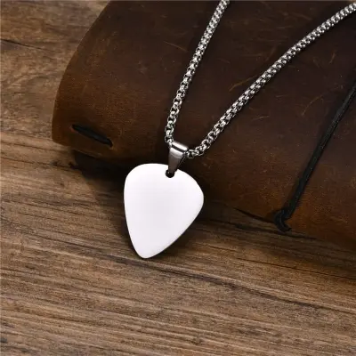 Picture of Stainless Steel  Blank Guitar Pick Pendant Necklace Chain  For Men/ Gift for Men/Boys