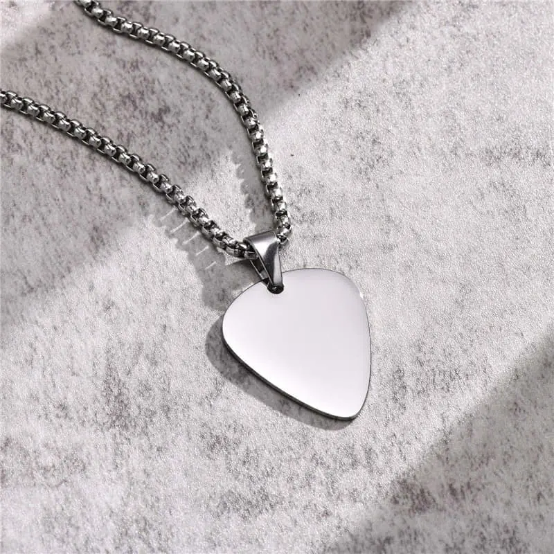 Picture of Stainless Steel  Blank Guitar Pick Pendant Necklace Chain  For Men/ Gift for Men/Boys