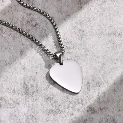 Picture of Stainless Steel  Blank Guitar Pick Pendant Necklace Chain  For Men/ Gift for Men/Boys
