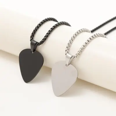 Picture of Stainless Steel  Blank Guitar Pick Pendant Necklace Chain  For Men/ Gift for Men/Boys
