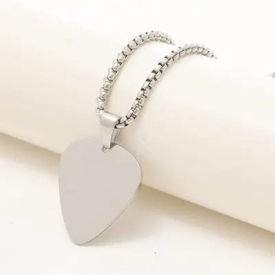 Picture of Stainless Steel  Blank Guitar Pick Pendant Necklace Chain  For Men/ Gift for Men/Boys