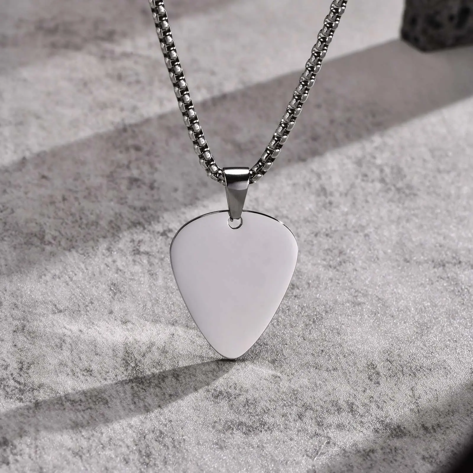 Picture of Stainless Steel  Blank Guitar Pick Pendant Necklace Chain  For Men/ Gift for Men/Boys