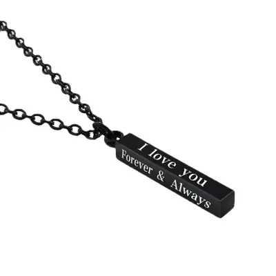 Picture of Black I Love You Forever & Always Letter Charm Necklace Lettering Wishing Pendant For Men