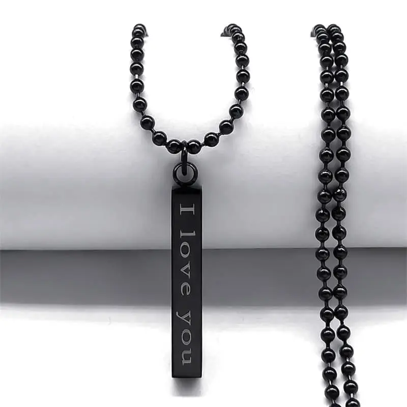 Picture of Black I Love You Forever & Always Letter Charm Necklace Lettering Wishing Pendant For Men