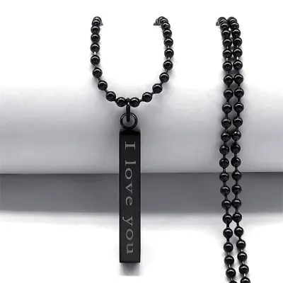 Picture of Black I Love You Forever & Always Letter Charm Necklace Lettering Wishing Pendant For Men