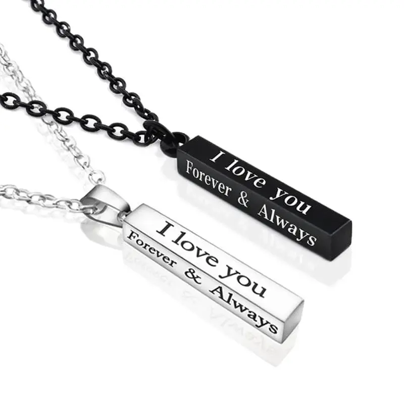 Picture of Black Silver I Love You Forever & Always Letter Charm Necklace Lettering Wishing Pendant For Men