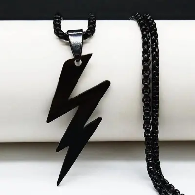 Picture of Black  Lightning Pendant Stainless Steel Chain For Men