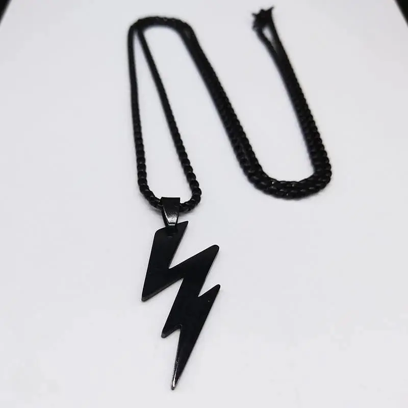 Picture of Black  Lightning Pendant Stainless Steel Chain For Men