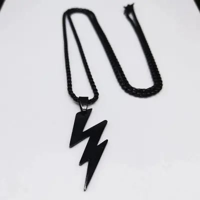 Picture of Black  Lightning Pendant Stainless Steel Chain For Men