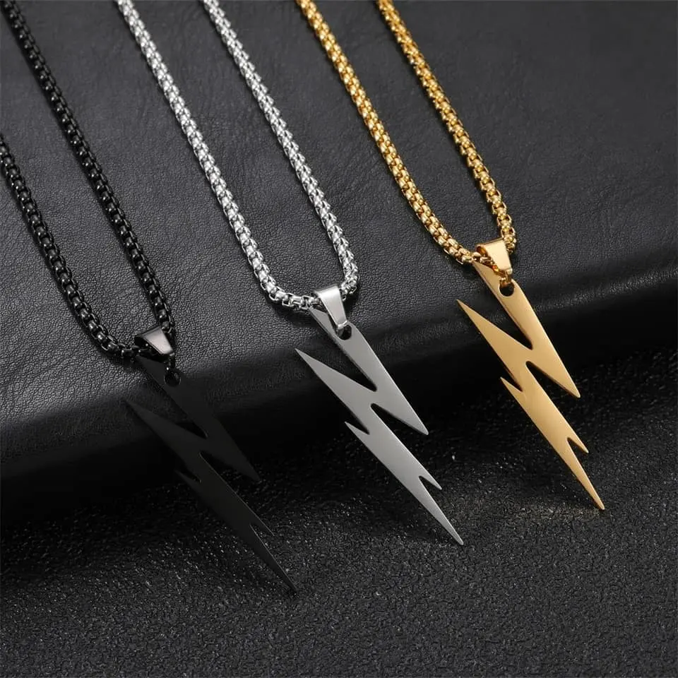 Picture of Black  Lightning Pendant Stainless Steel Chain For Men