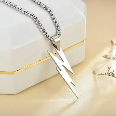 Picture of Men Lightning Bolts  Pendants Silver Color Stainless Steel Link Chain Fashion Jewelry Chain For Men/Gift for Men/Boys
