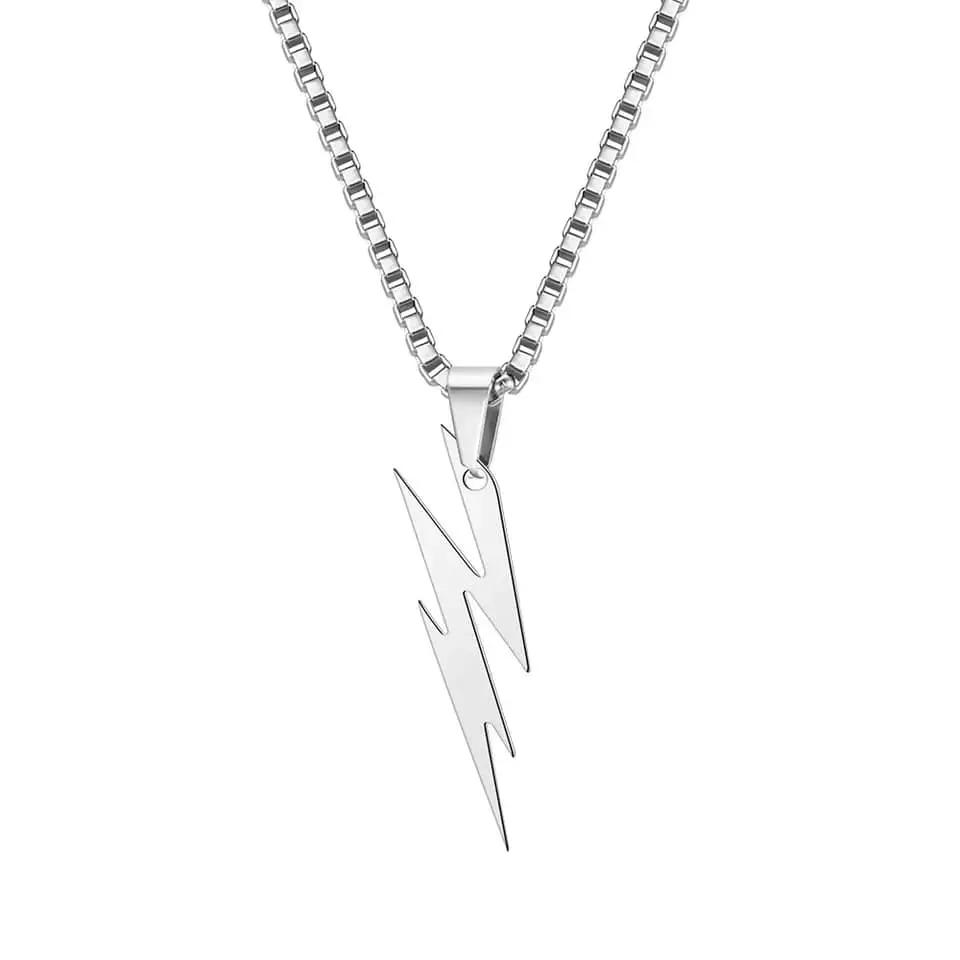 Picture of Men Lightning Bolts  Pendants Silver Color Stainless Steel Link Chain Fashion Jewelry Chain For Men/Gift for Men/Boys