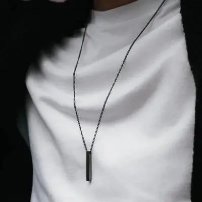 Picture of Black Stainless Steel Trendy Fashion Necklace For Men
