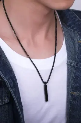 Picture of Black Stainless Steel Trendy Fashion Necklace For Men