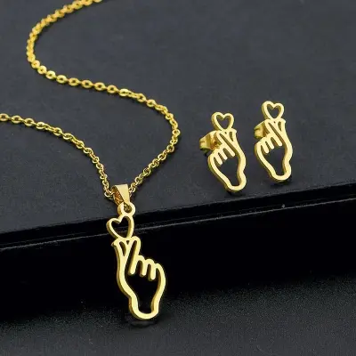 Picture of Korean Finger Heart Necklace and Earring Jewelry set
