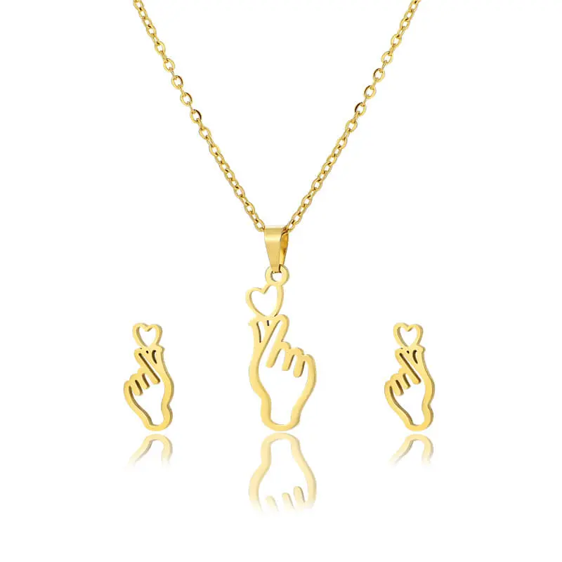 Picture of Korean Finger Heart Necklace and Earring Jewelry set
