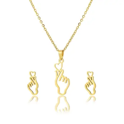 Picture of Korean Finger Heart Necklace and Earring Jewelry set