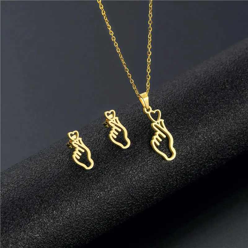 Picture of Korean Finger Heart Necklace and Earring Jewelry set