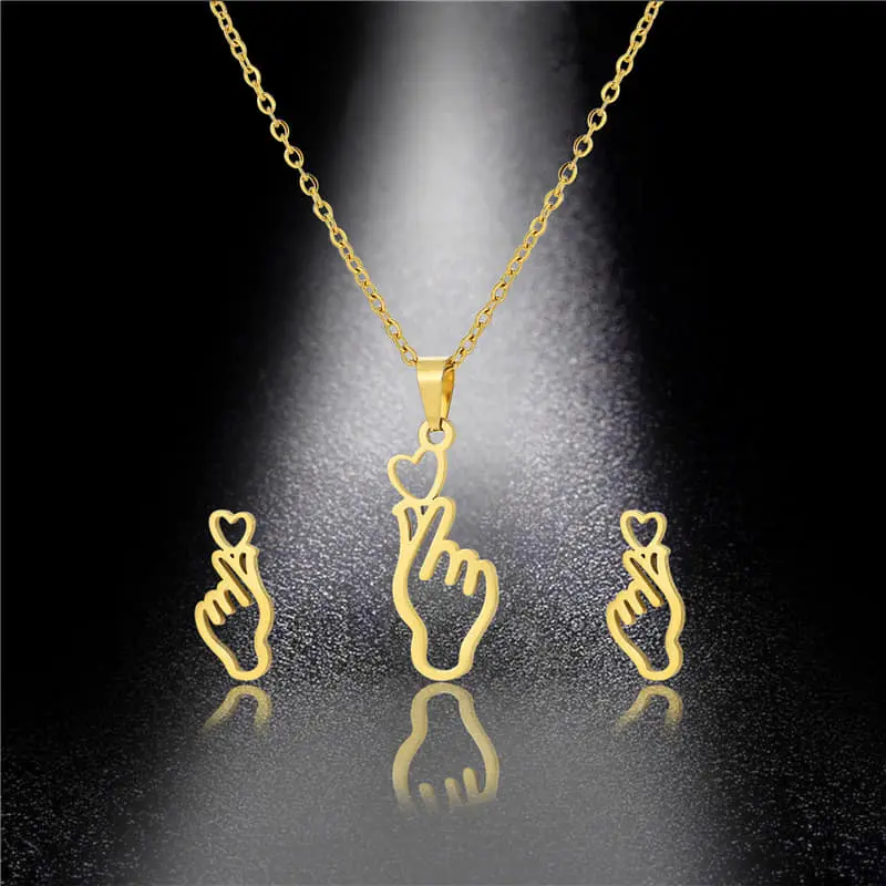 Picture of Korean Finger Heart Necklace and Earring Jewelry set
