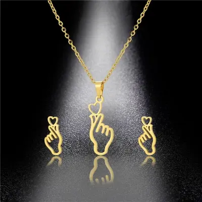 Picture of Korean Finger Heart Necklace and Earring Jewelry set
