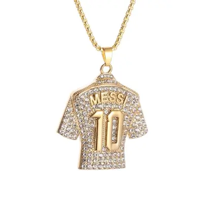 Picture of New Crystals Football MESSI Jersey Pendant Necklace Chain  for Men