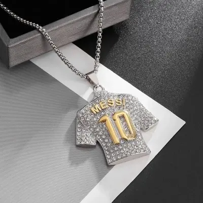 Picture of Crystals Football MESSI Jersey Pendant Necklace Chain  for Men